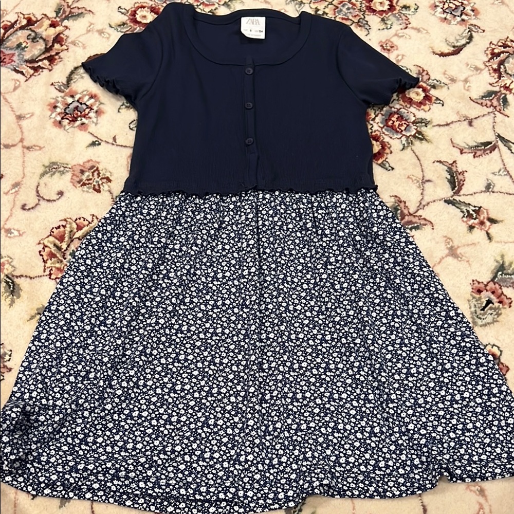 Girls Zara Floral Blue and White Dress Size 9